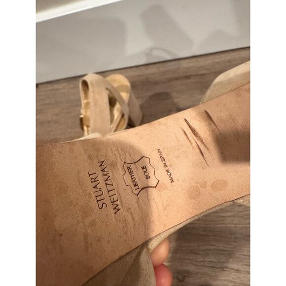 Stuart Weitzman Beige Suede Heels Sandals Size 7.5 - Picture 6 of 7